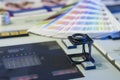 Color management with magnifying glass and color swatches