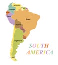 Color map of South America with country names