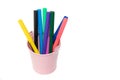 Color markers on a white background. Hobby and art. Royalty Free Stock Photo