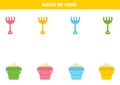 Color matching game for preschool kids. Match rakes.