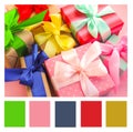 Color matching palette, Christmas holiday gift shopping background. View from above with copy space Royalty Free Stock Photo