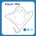 Color me by these colours: a cute stingray the sea animal. Coloring sea animals worksheet.
