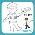 Coloring page for toddlers with the kids\' dream job theme. The cute pilot Royalty Free Stock Photo