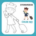 Coloring page for toddlers with the kids\' dream job theme. The cute stewardess