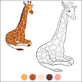 Color me: wild animals. Big kind giraffe lays and smiles Royalty Free Stock Photo