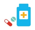 Color medicine bottle and pills icon vector