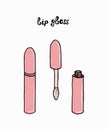 A color mini set of lip gloss, open and closed. Outline lip gloss vector icon. isolated black simple line element Royalty Free Stock Photo