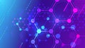 Color molecular structure. Hexagonal molecule grid, chemistry structures and science pharmaceutical research 3d vector background