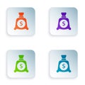 Color Money bag icon isolated on white background. Dollar or USD symbol. Cash Banking currency sign. Set colorful icons Royalty Free Stock Photo