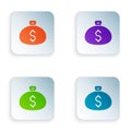 Color Money bag icon isolated on white background. Dollar or USD symbol. Cash Banking currency sign. Set colorful icons Royalty Free Stock Photo