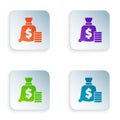 Color Money bag icon isolated on white background. Dollar or USD symbol. Cash Banking currency sign. Set colorful icons Royalty Free Stock Photo