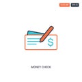 2 color Money check concept line vector icon. isolated two colored Money check outline icon with blue and red colors can be use