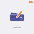2 color Money check concept vector icon. isolated two color Money check vector sign symbol designed with blue and orange colors