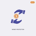 2 color money protection concept vector icon. isolated two color money protection vector sign symbol designed with blue and orange