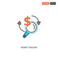 2 color money trackin concept line vector icon. isolated two colored money trackin outline icon with blue and red colors can be