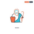 2 color Moses concept line vector icon. isolated two colored Moses outline icon with blue and red colors can be use for web,