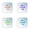 Color Music note, tone icon isolated on white background. Set colorful icons in square buttons. Vector Royalty Free Stock Photo
