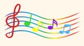 Color Music Notes on Staves. Vector Illustration