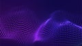 Color music sound wave. Abstract futuristic background of glow particles. Vector technology dynamic dots background Royalty Free Stock Photo