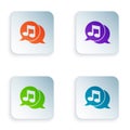 Color Musical note in speech bubble icon isolated on white background. Music and sound concept. Set colorful icons in