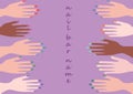 Color nail design and art with five manicure hands illustration Royalty Free Stock Photo
