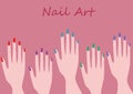 Color nail design and art with five manicure hands illustration