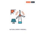 2 color natural energy windmill concept line vector icon. isolated two colored natural energy windmill outline icon with blue and Royalty Free Stock Photo