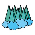 Color nature isometric mountains and clouds landscape