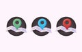 Color navigation pins icons collection. Location folded paper map. Element for Map, Social Media, Mobile Apps. 3D Web Vector