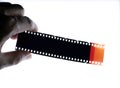 Color negative film 35mm, Photographic film top view in darkroom Royalty Free Stock Photo