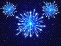 Color neon fireworks in the night sky. Bright fireworks on transparent background. New Year design. Blue star burst Royalty Free Stock Photo