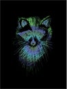 Color neon illustration of a raccoon, made in the style of hatching. Cute animal.