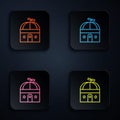 Color neon line Astronomical observatory icon isolated on black background. Observatory with a telescope. Scientific