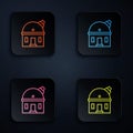 Color neon line Astronomical observatory icon isolated on black background. Observatory with a telescope. Scientific