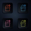 Color neon line Astronomical observatory icon isolated on black background. Observatory with a telescope. Scientific