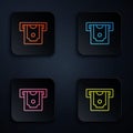 Color neon line ATM - Automated teller machine and money icon isolated on black background. Set icons in square buttons Royalty Free Stock Photo