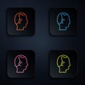 Color neon line Baldness icon isolated on black background. Alopecia. Set icons in square buttons. Vector