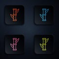 Color neon line Bamboo icon isolated on black background. Set icons in square buttons. Vector