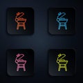 Color neon line Barbecue grill icon isolated on black background. BBQ grill party. Set icons in square buttons. Vector Royalty Free Stock Photo