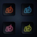 Color neon line Bicycle parking icon isolated on black background. Set icons in square buttons. Vector Royalty Free Stock Photo