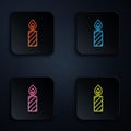 Color neon line Birthday cake candles icon isolated on black background. Set icons in square buttons. Vector Royalty Free Stock Photo