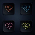 Color neon line Broken heart or divorce icon isolated on black background. Love symbol. Valentines day. Set icons in Royalty Free Stock Photo