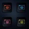 Color neon line Browser incognito window icon isolated on black background. Set icons in square buttons. Vector Royalty Free Stock Photo