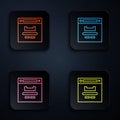 Color neon line Browser window icon isolated on black background. Set icons in square buttons. Vector Illustration Royalty Free Stock Photo
