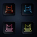 Color neon line Bungee trampoline attraction with metal ladder icon isolated on black background. Set icons in square