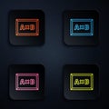 Color neon line Calculation icon isolated on black background. Set icons in square buttons. Vector Illustration.