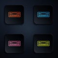 Color neon line Car Audio icon isolated on black background. Fm radio car audio icon. Set icons in square buttons Royalty Free Stock Photo