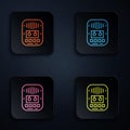 Color neon line Cassette tape player icon isolated on black background. Vintage audio tape recorder. Set icons in square Royalty Free Stock Photo