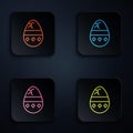 Color neon line Cracked egg icon isolated on black background. Happy Easter. Set icons in square buttons. Vector Royalty Free Stock Photo