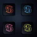 Color neon line Cryptocurrency exchange icon isolated on black background. Bitcoin to euro exchange icon. Cryptocurrency Royalty Free Stock Photo